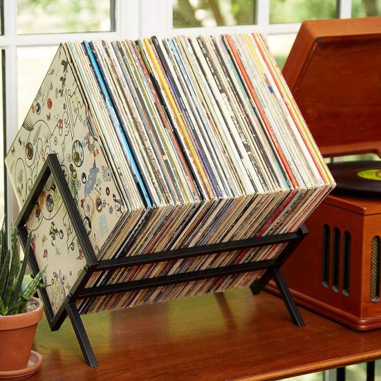 Vinyl Record Storage Rack Heavy Duty Metal Home Office Multi-purpose Matte Black Book Magazines Files Albums Vinyl Record Holder Organizer Stand