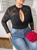 Plus Size Lace See-through Bodysuit with Open Crotch and Hollow-out Design