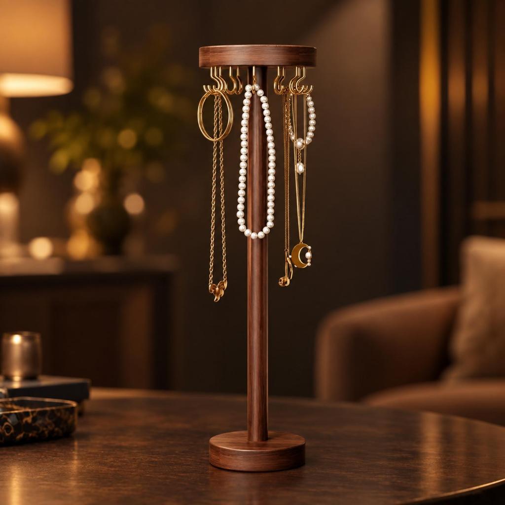 Tabletop Jewelry Display Stand Sturdy Freestanding Organizer with Hooks Compact Bracelet and