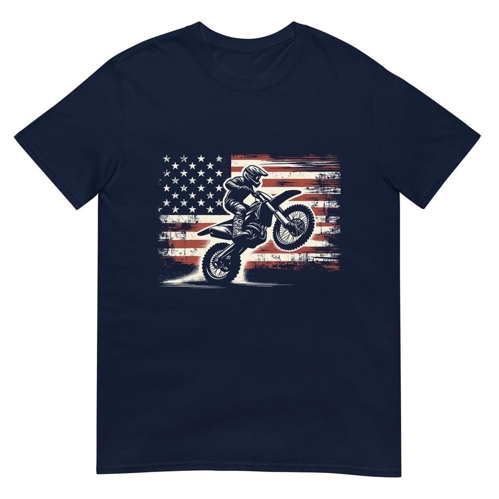 Dirt Bike American Flag Motocross Biker Vintage Usa TShirt Small Black S