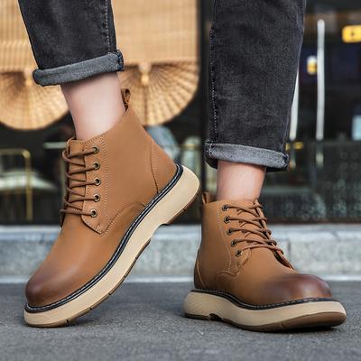 New Retro Mid Top Casual Workwear Boots Comfort Breathable Shoe Light Trendy Male Boot All-match Mens Motorcycle Boots