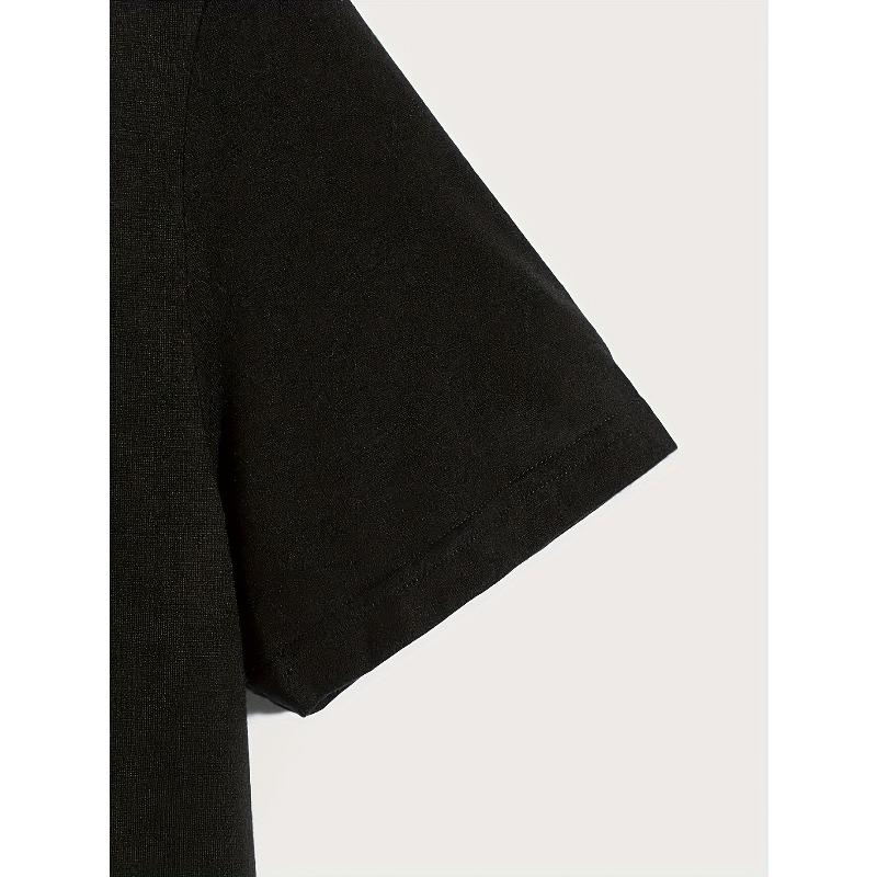 European sizes Men'S Casual Black T-Shirt with Ace of Spades Design - Short Sleeve, Crew Neck, Blend, Summer Streetwear