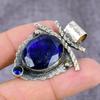 Natural Blue Jade, Blue Topaz Gemstone 925 Sterling Silver Pendant 2.22" ET-1459
