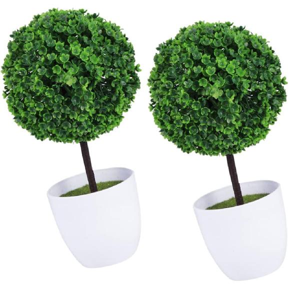 2pcs Artificial Plants Outdoor Decor Artificial Greenery In Pots Potted Topiary Trees Tabletop Artificial Topiary Fake Tree In Pot Simulated Snowball