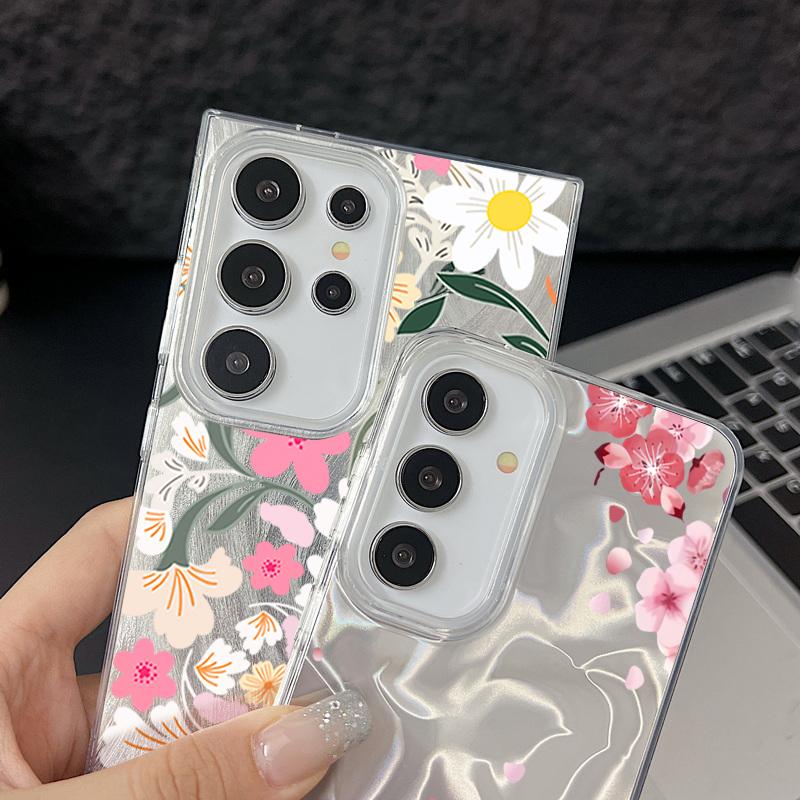 Coque Rigide Laser Fleurs Colorées Pour Samsung Galaxy S25 S24 S23 Ultra S24 FE S22 Plus A56 A55 A15 A16 A35 A25 A54 5G