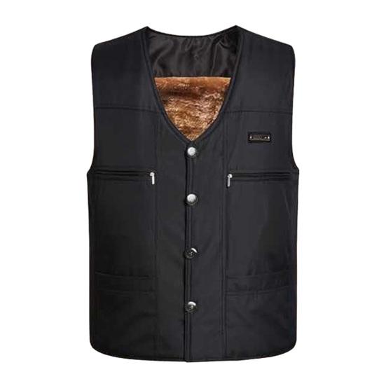 

Мужской осенне-зимний жилет, толстый плюшевый жилет без рукавов на молнии с V-образным вырезом, сплошной цвет с несколькими карманами, жилет среднего возраста для отца-рыбалки, мужской зимний жилет, пальто XL чёрный