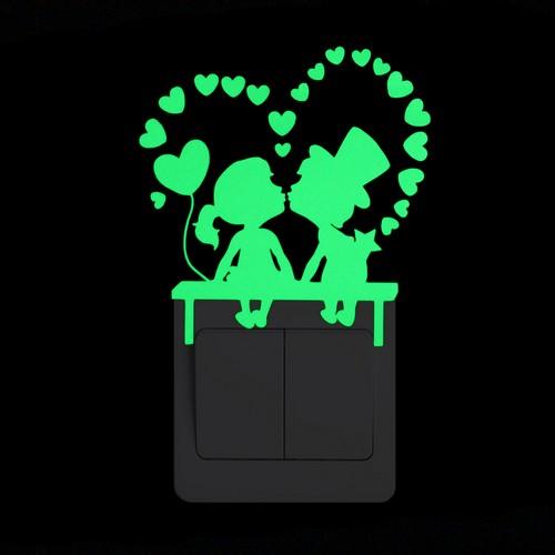 Luminous Cartoon Switch Sticker Glow in the Dark Cat Sticker Fluorescent Fairy Moon Stars Sticker Kid Room Decoration Home Decor