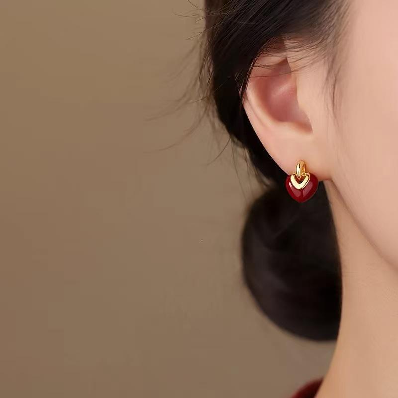 2025 Year of the Snake Red Heart Earrings, 925 Sterling Silver Festive Jewelry for Women.
