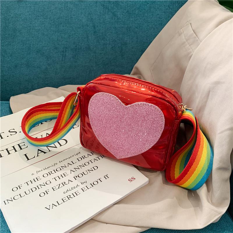Chic Korean Style Kids Bag With Shiny Pu Leather And Colorful Rainbow Strap For Boys And Girls