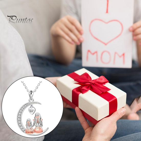 Love You Forever Moon Necklace for Women Mom Daughter Sitting On The Moon Pendant Necklace Jewelry Gift for Christmas Valentine's Day Birthday