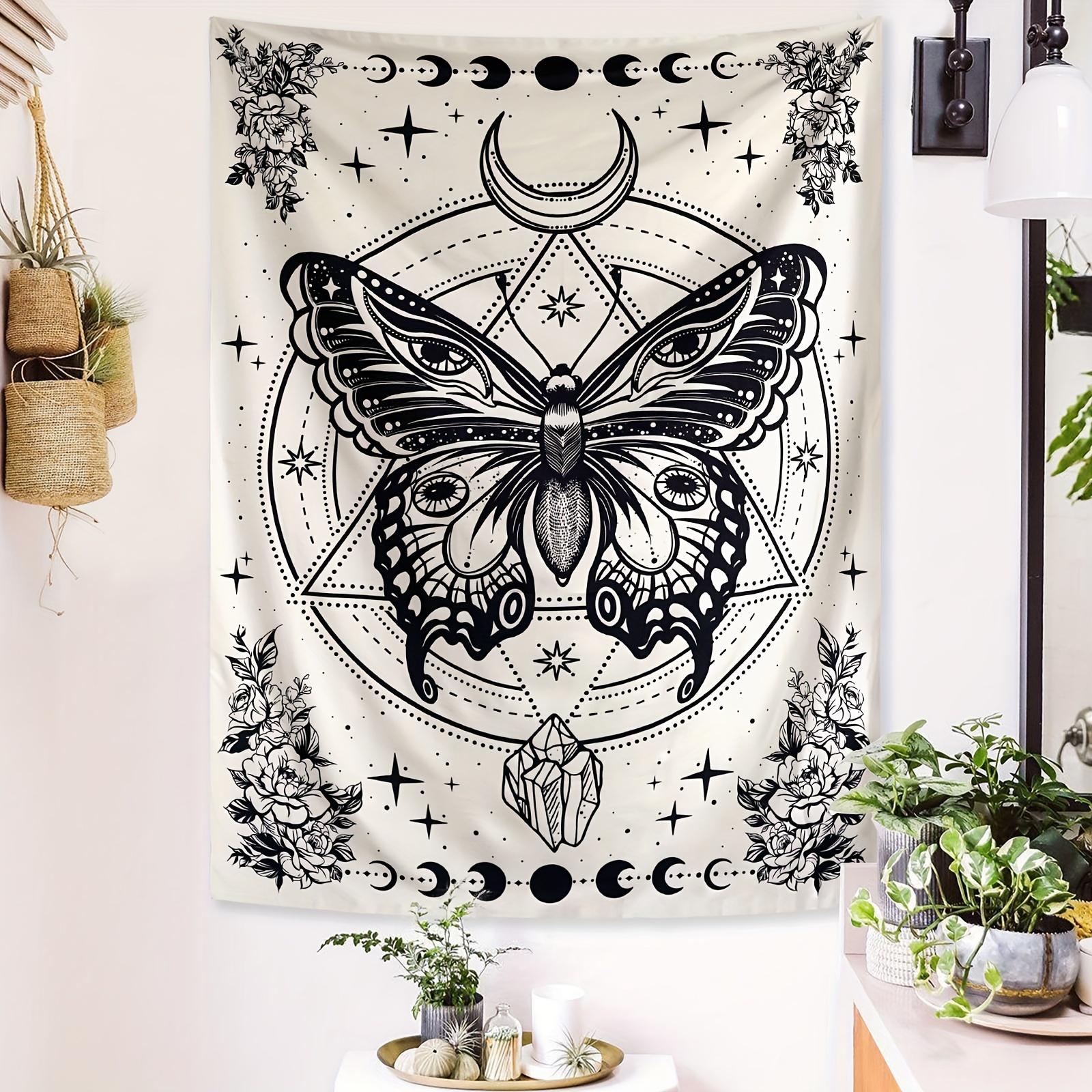 

VIKAMA Bohemian Butterfly Tapestry Moth Floral Moon Aesthetic Vertical Vintage Decorative Piece Bedroom Living Room Feature Wall 74x94cm(29x37in)