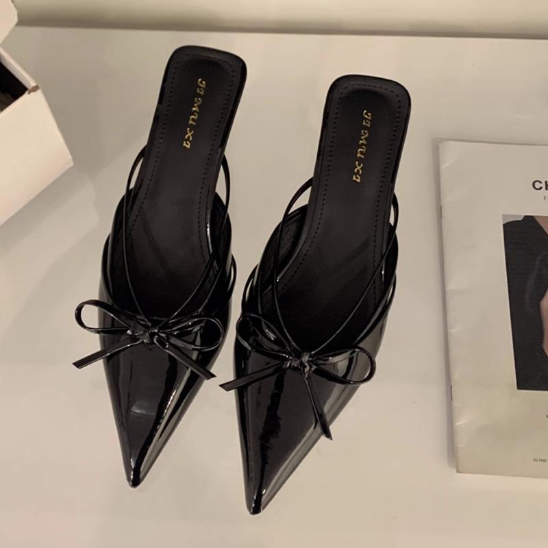 

Летние женские тапочки Элегантные туфли на среднем каблуке Острый носок Сексуальные туфли-лодочки Туфли-мюли для платья Женские сандалии Тренд 2025 Женская обувь 39 чёрный