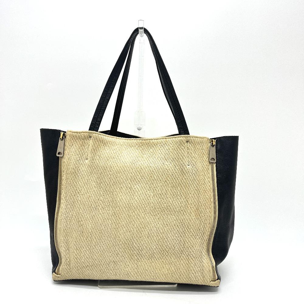 CELINE Kaba Gazette Bags Hand Bag Tote Bag hemp / Leather Beige/Black