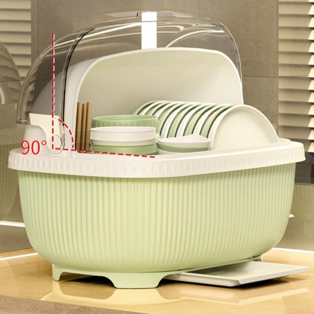 Large Capacity Dish Drainer With Roof Cover Plastic Multifunctional Kitchen Utensils Rack with Drain Board Dustproof