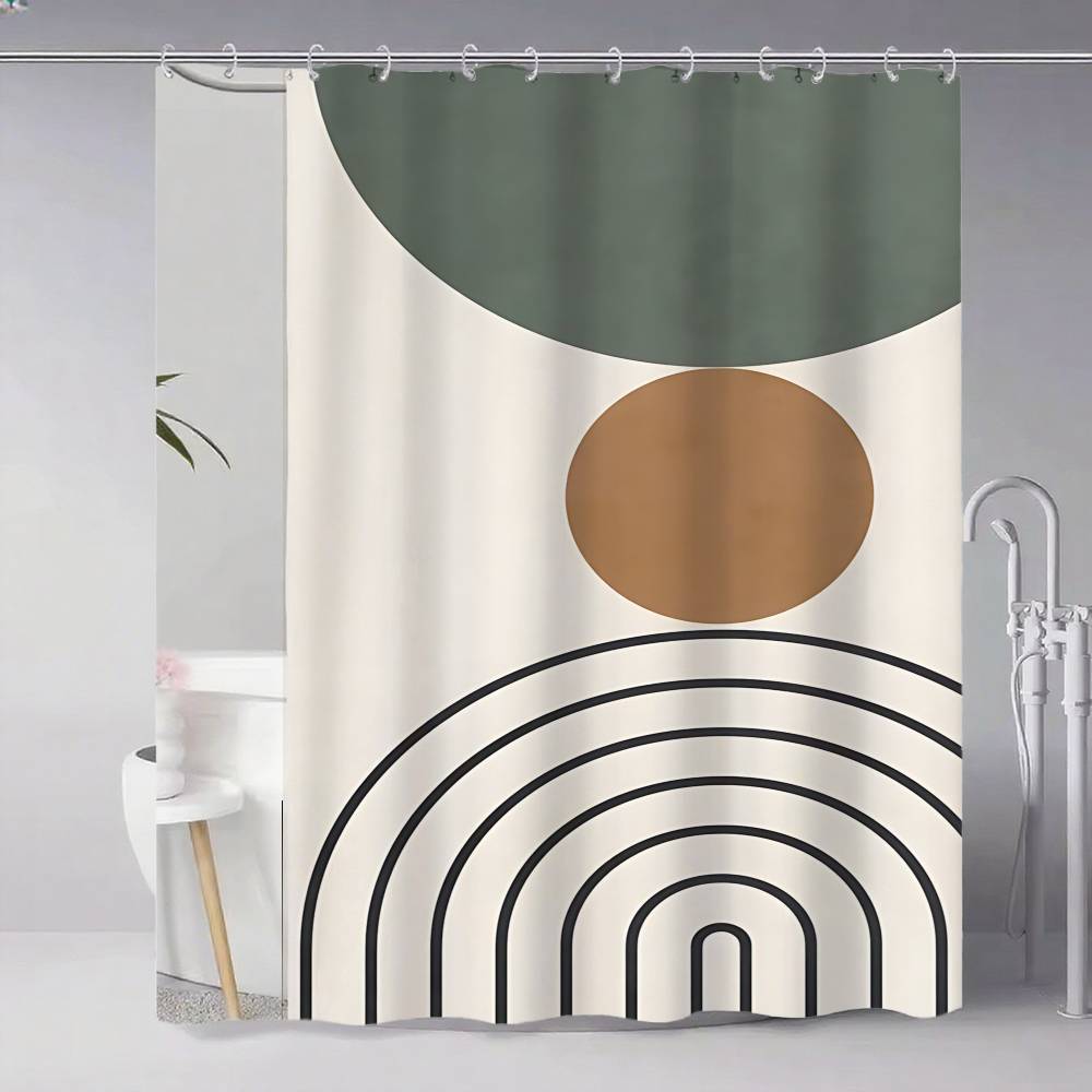 Contemporary Abstract Line Drawing Art Bathroom Curtain Classic Fabric Shower Curtain With 12 Hooks Waterproof Bathroom Decor