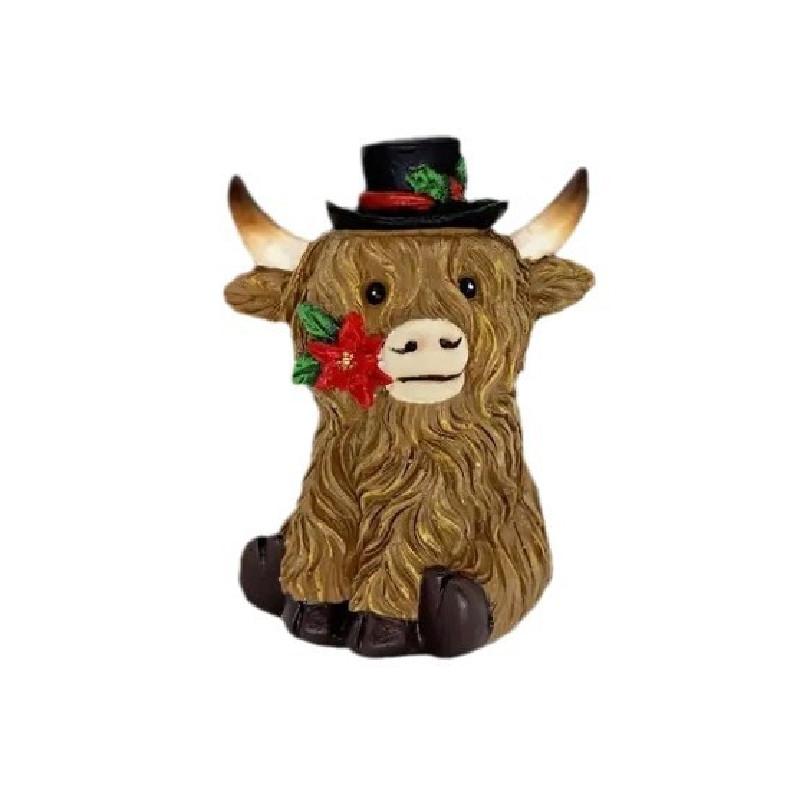 

Highland Resin Christmas Cows Ornament Garden Tabletop Home Xmas Yak Decor Gift Black