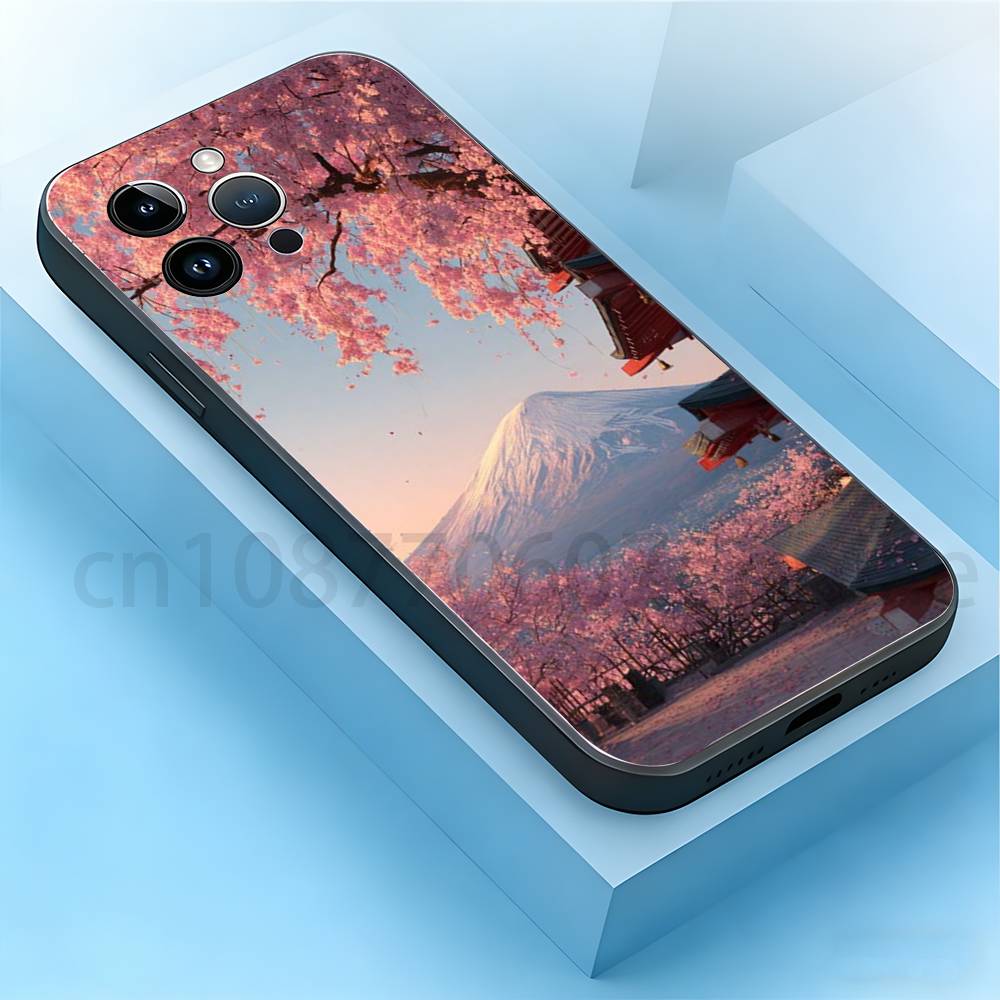 

Cherry blossoms Phone Case For iPhone 17,16,15,14,13,12,11,XR,Pro,Max,Plus,mini, Silicone Black Cover iPhone16pro