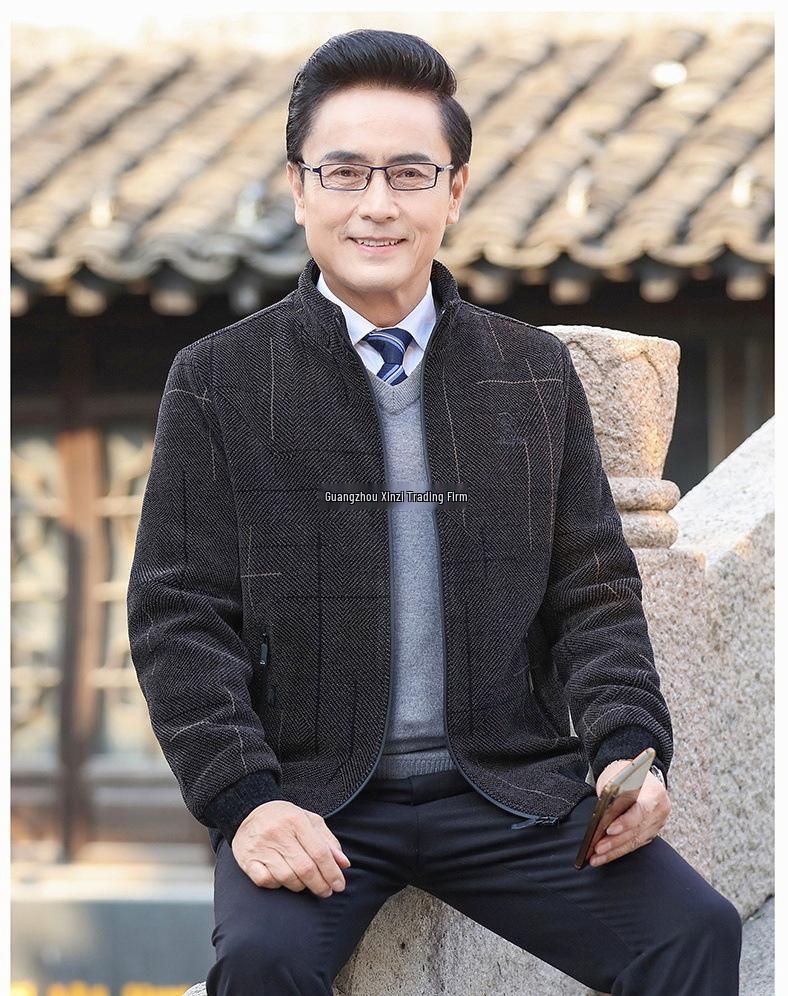 Men's Corduroy Velvet-Lined Jacket for Middle-Aged and Elderly - Autumn/Winter Warmth