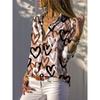 New Cross-Border Fashion Heart and Floral Print Shirt Cardigan with Lapel, Artistic Heart-Shaped Blouse