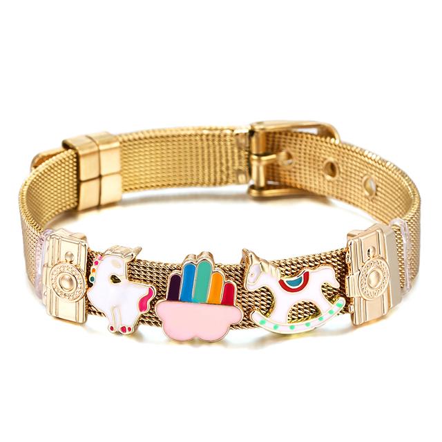 Fashion Stainless Steel Mesh Bracelets For Women Girls Original Charm Watch Belt Bracelet Angel Beads Bangle Gift