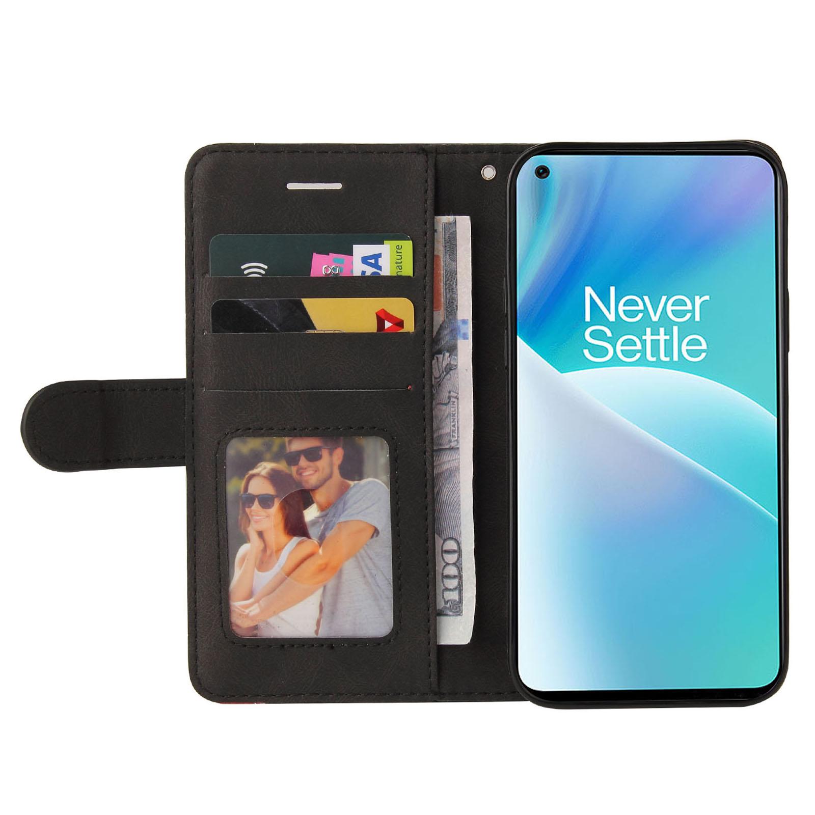 

For OnePlus Nord 2T 5G Leather Case Wallet Stand Color Splicing Phone Cover Black