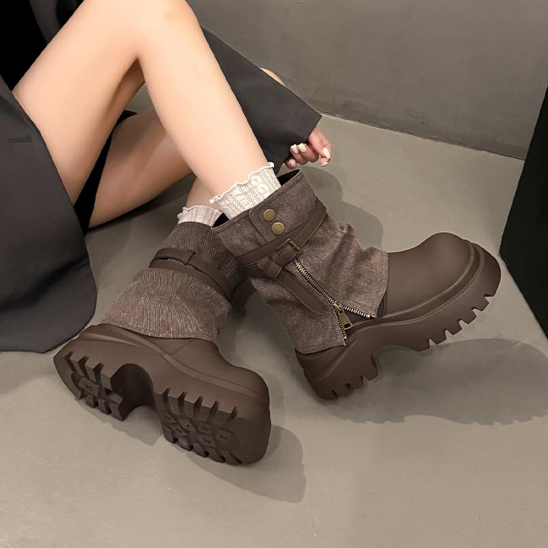 Fashion Hot Selling Flats Platform Cowboy Boots Women's Zipper Shoes 2025 Winter Goth Chelsea Boots New Trend Dress Fashion Ladies Boots