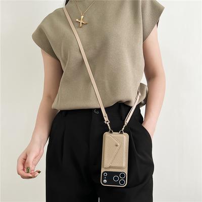 Crossbody Strap Lanyard Wallet Leather Phone Case For iPhone 17 16Pro 15 17Pro Max Camera Lens Protection Card Pocket Back Cover