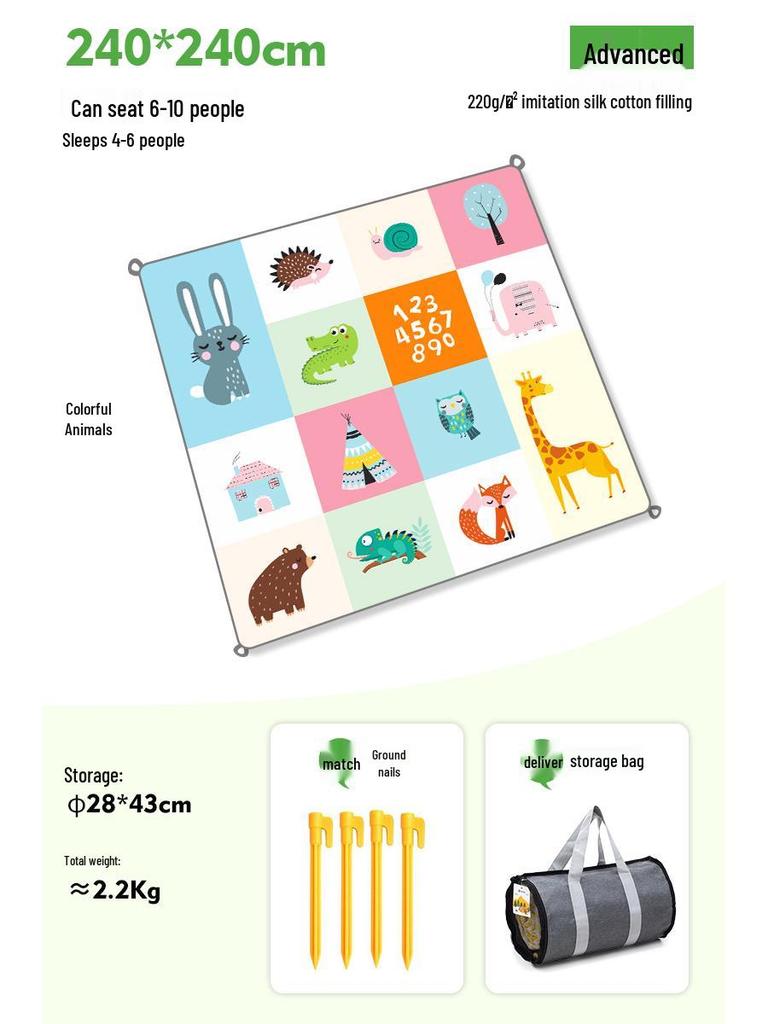 Moisture-Proof Picnic & Camping Mat: Thick, Waterproof, Machine-Washable Tent Ground Cover (240×240, 2.4M)