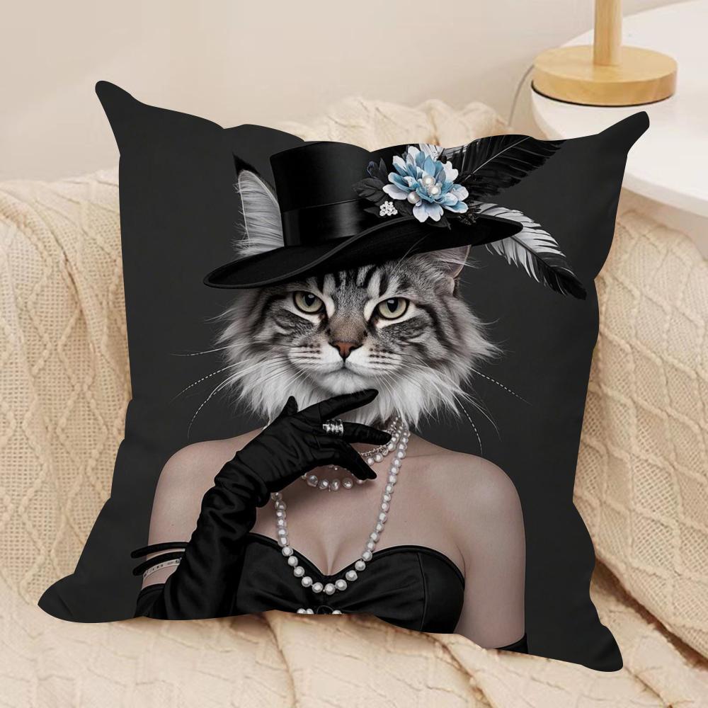 Maine Coon Katze Kissenbezug Seidiger Kurzer Plüsch Sofakissenbezug Versteckter Reißverschluss Weiche Staubdichte Hülle für Heimdekoration