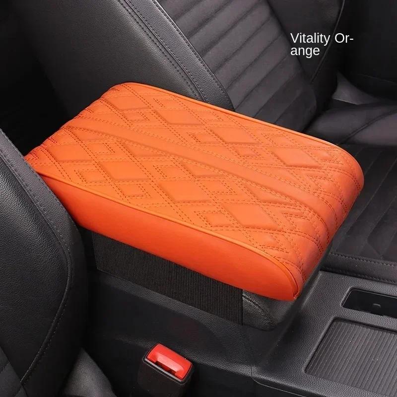 NEW Wave Embroider PU Leather Car Armrest Mat Center Console Arm Rest Protection Cushion Auto Armrests Storage Box Cover Pad