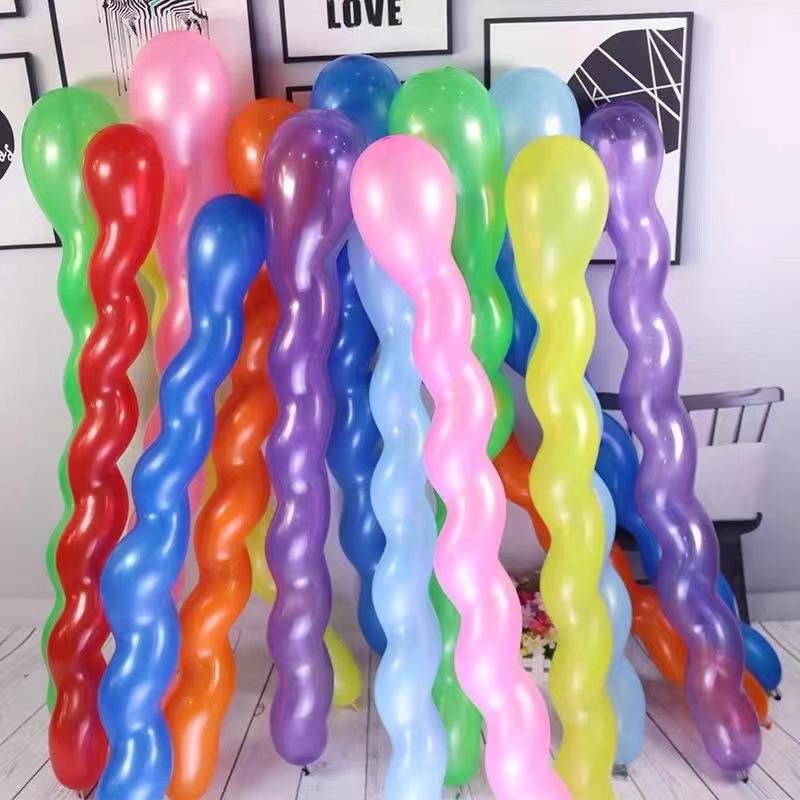 100ks balónek s dlouhým proužkem ve stylu spirály Barevný latexový večírek Narozeniny Svatební dekorace Balónový design s hustilkou