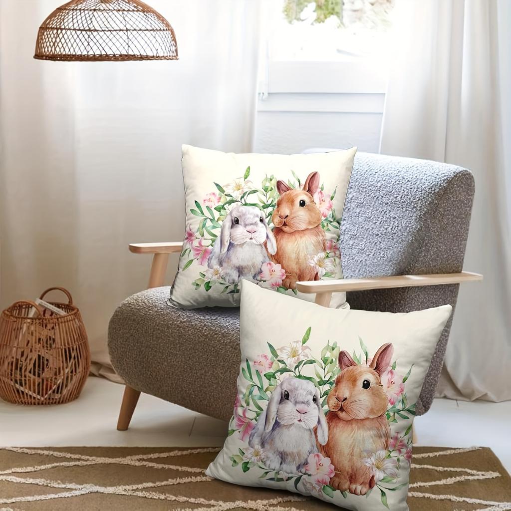 2pcs Easter Bunny Flower Pillow Case Spring & Summer Decorative Pillowcase Set