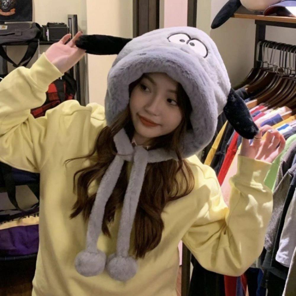 Plush Bear Hat Cute Face Small Windproof Warm Ear Protection Versatile Pullover Hat