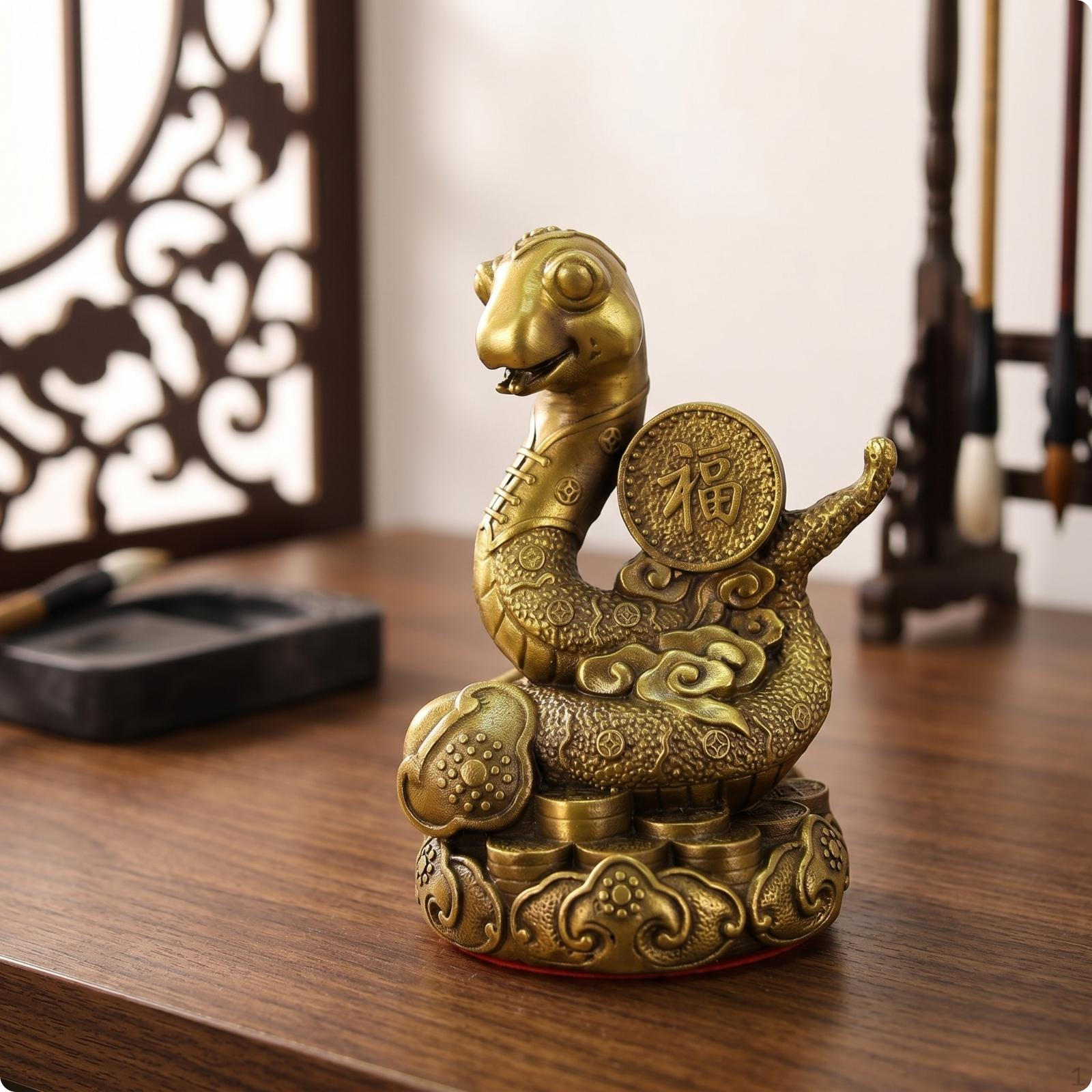 Brass animal Figurine Ornate Base Chinese Embossed Mist Pattern animalStatue 6 Inch