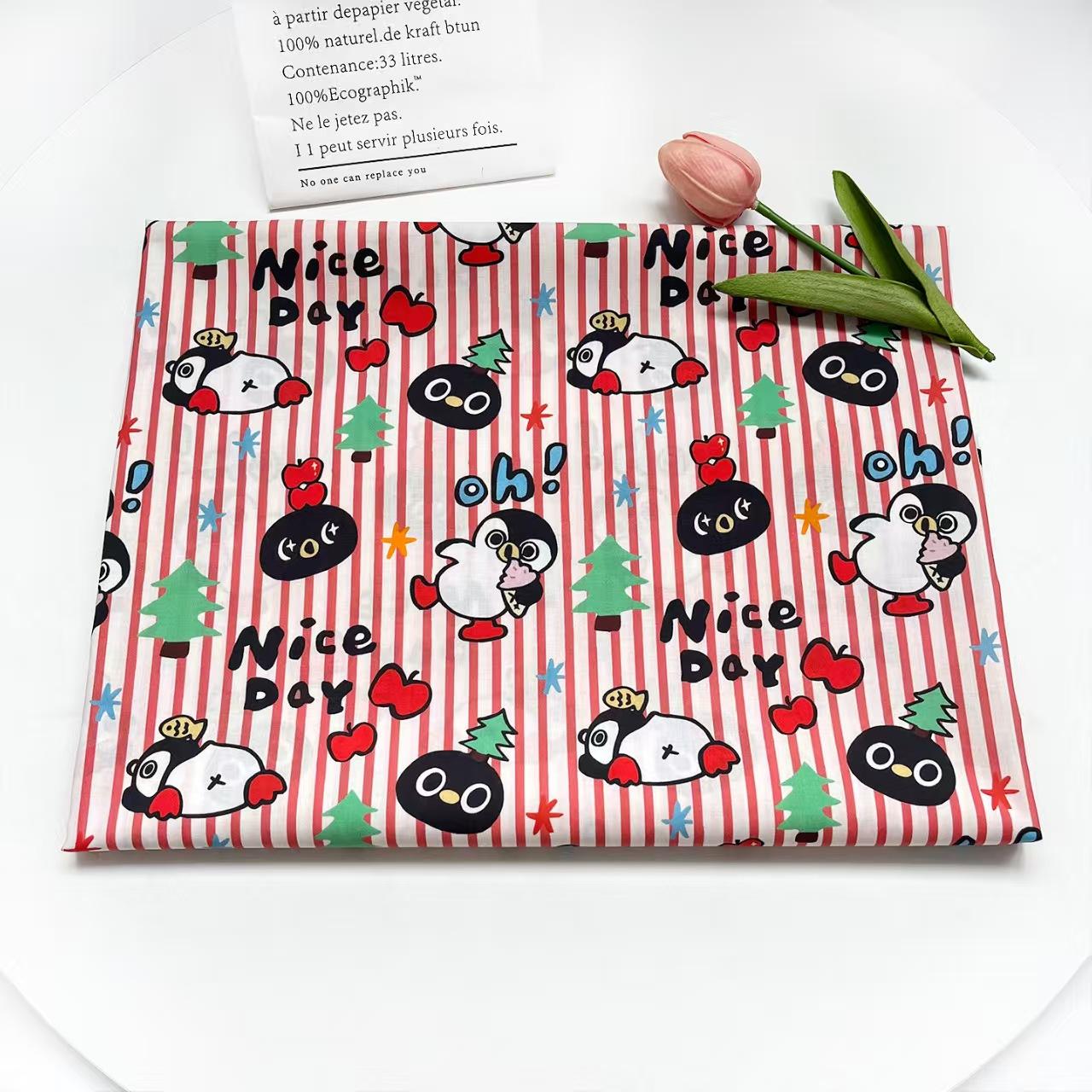 Penguin Design Print 60s Pure Cotton Poplin Fabric Suitable for Bags, Loungewear, Dresses & Sleepwear