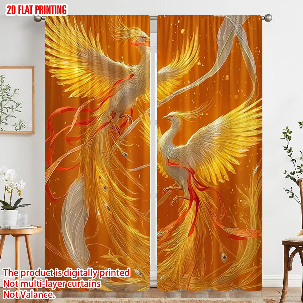 2pcs   plane printing Light Filtering Curtains golden phoenix Durable 100% Polyester Fabric (without rod) Decorations For Home