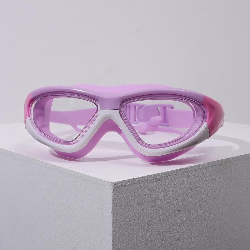 Kids' Waterproof Anti-Fog Swimming Goggles with Integrated Earplugs and Buckle for Boys and Girls