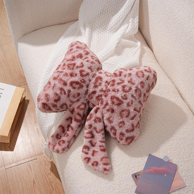 Pink bow ribbon couch pillow imitation rabbit fur comfortable car seat cushion style simple all-match back cushion