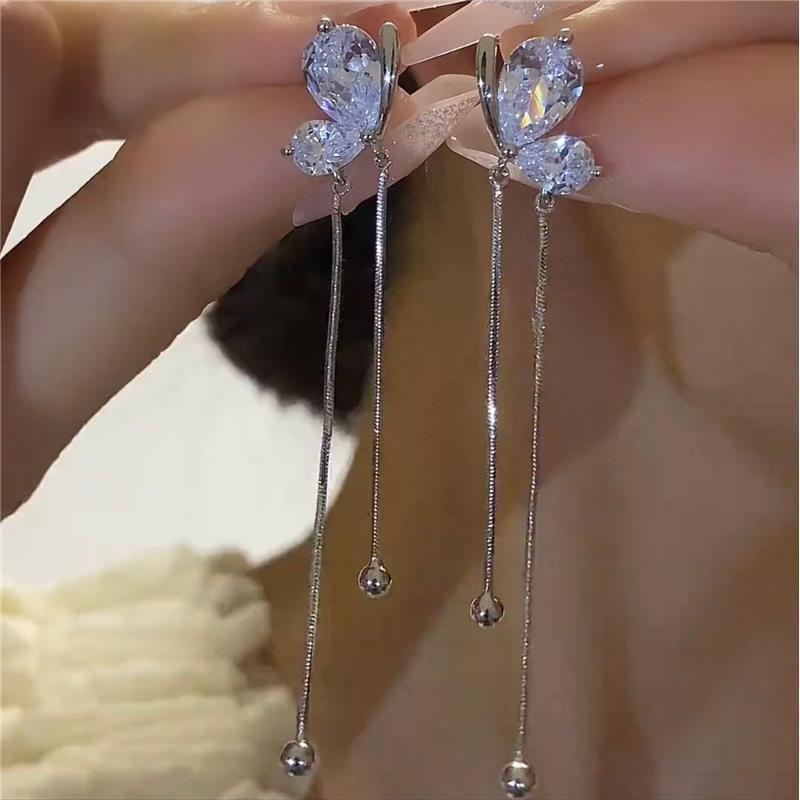 

Sterling Silver Needle Beautiful Butterfly Fairy Earrings Elegant All-Matching Tassel Long Accessible Luxury French Romantic Earring Ornament 122#(silver) Butterfly Tassel Earrings