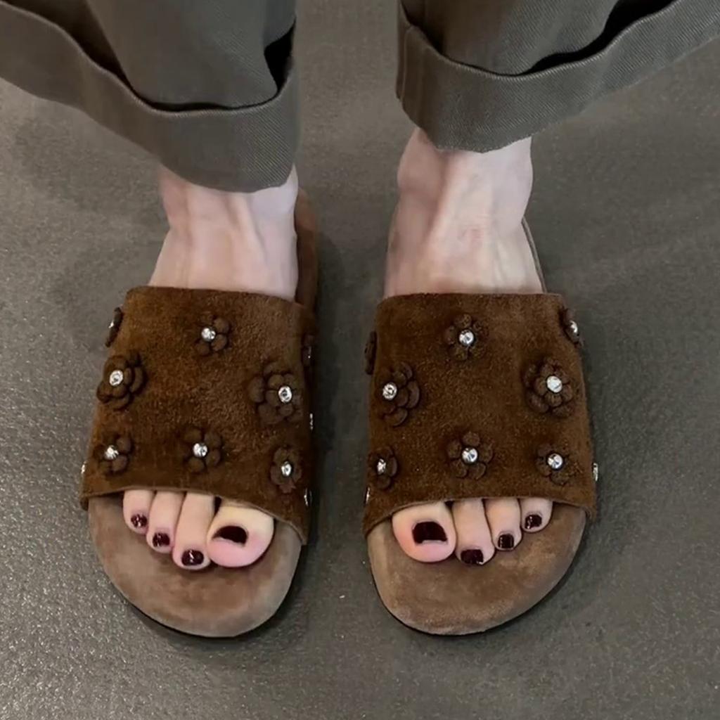 Fashion flower open-toed cool slippers women's summer new thick-soled outer wear anti-velvet versatile sandals