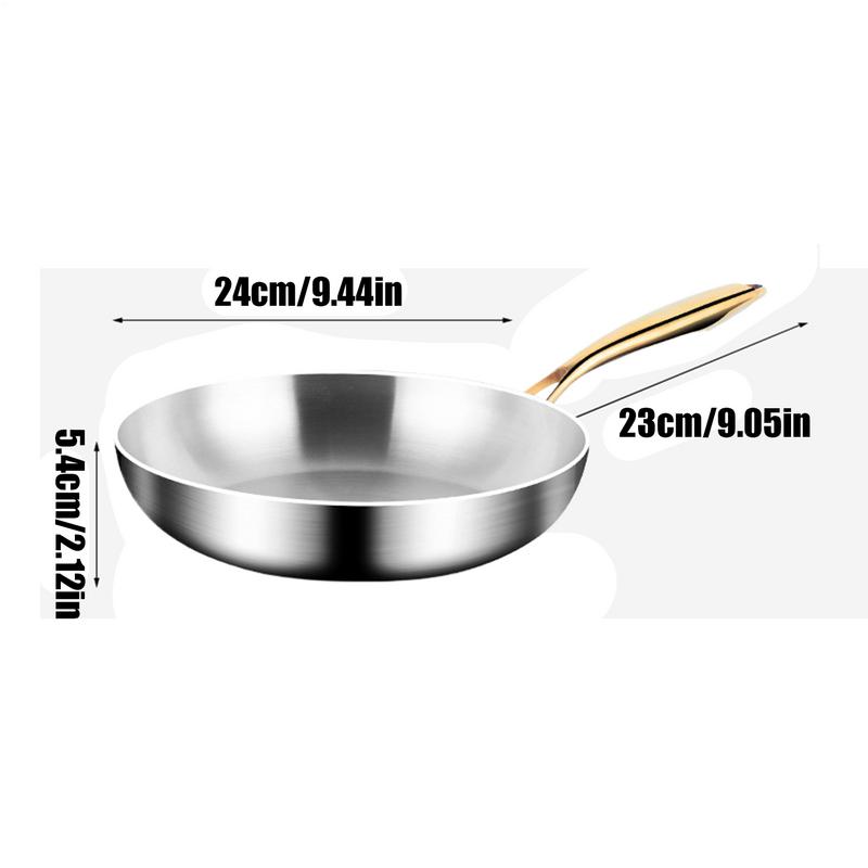 מחבת נירוסטה 24 ס"מ, מחבת נון-סטיק להכנת סטייקים, סיר בישול למטבח לא מצופה, לכירת גז ולכיריים אינדוקציה