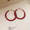 Ankara Red Silver Needle Drip Oil Hoop Earrings: Women's Retro Hong Kong Style, Versatile, with a Unique Design.