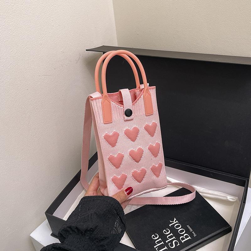 High-end Ins Knitted Mobile Phone Bag Love Series Versatile and Personalized Women's Handbag Dopamine Crossbody