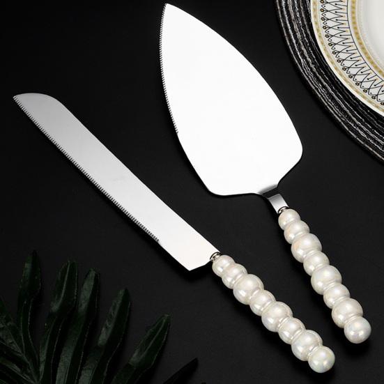 Edelstahl-Besteckset mit Griff, Kuchenmesser, Gabel und Spatel, rostbeständiges Besteck für Nachmittagstee, Hochzeiten und Partys