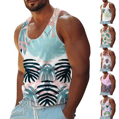 Mens Summer Surf Beach Tank Top  Casual Breathable Sleeveless Top Loose Print Tank Top