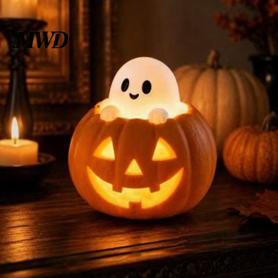 Halloween Party Tischdekoration Kürbis Drachen Statue, LED Leuchtende Harzfigur Beleuchtete Schreibtisch Nachtlampe mit Warmem Licht, Gruselige Fantasy Schreibtisch