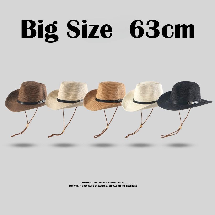 Freedom Outdoors Women's Army Green Summer Western Cowboy 62Cm Oversize Large Head Rolled Brim Straw Hat For Men Sun Protection Uv Protection Hat 62Cm