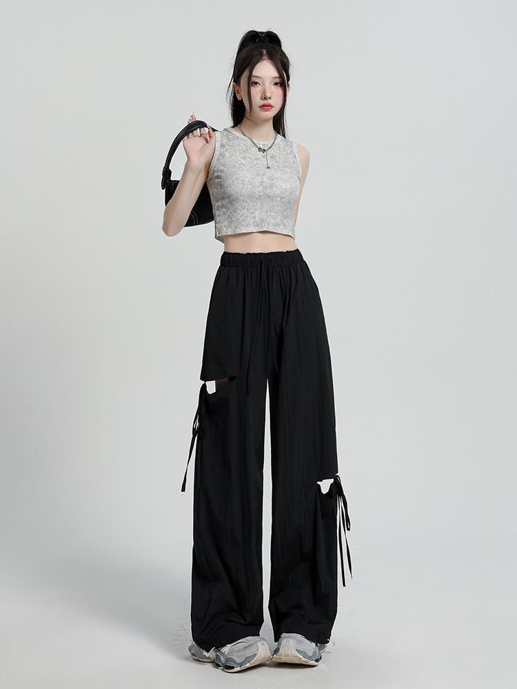 Women Fast Dry Cargo Pants With Ripped Details For Casual Streetwear