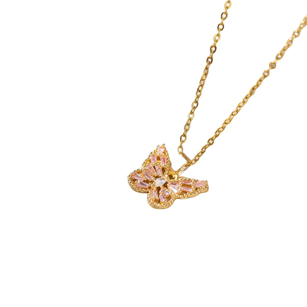 Gold-Plated Crystal Zirconia Butterfly Choker Necklace - Fresh Pastoral Style