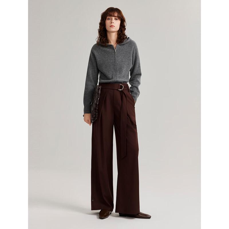 ELLE Women's High-Waist Lamb Wool Wide-Leg Pants